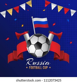 Russia Football Cup Poster Design with Russia Flag & Bunting Flags