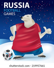 Russia Football Player, Bear Character Soccer Cartoon concept (Vector Art)