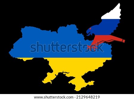 Russia in the form of an eagle attacked Ukraine country map. Conception for aggression, occupation and genocide by a neighboring state towards Ukraine. Pray For Ukraine peace. Save Ukraine from Russia