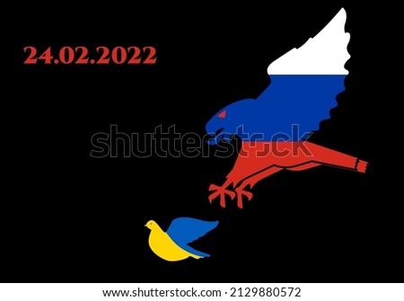 Russia in the form of evil eagle attacks Ukraine in the form of peaceful dove. Conception attack, aggression, occupation and genocide by a Russian Federation towards Ukraine. Save Ukraine from Russia.