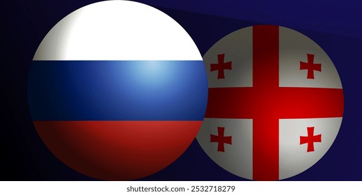 Russia Georgia flags ball. Concept of economic, influence, partnerships, assistance in circumventing sanctions, conflict, war, military, blockade 