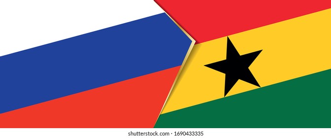 Russland und Ghana Flaggen, zwei Vektorillustrationen Flaggen Symbol für Beziehung oder Konfrontation.