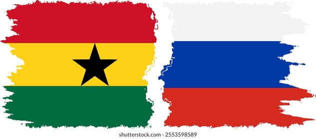 Russia and Ghana grunge flags connection, vector