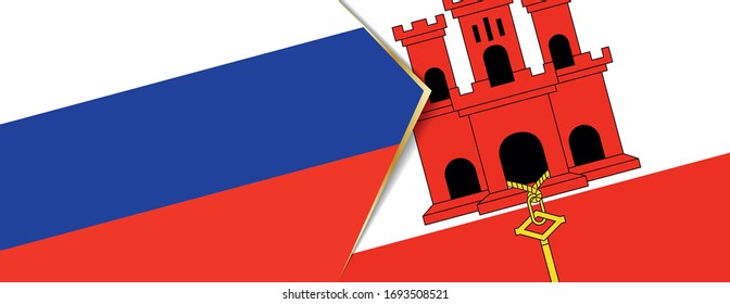 Russia and Gibraltar flags, two vector flags symbol of relationship or confrontation.