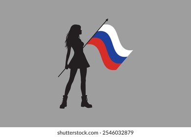 Russland Mädchen mit Fahne, Flagge Russland nationale Ländersymbol Illustration Vektor, Rechteck Russland Flagge Illustration, Flat Vektorgrafik
