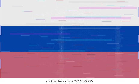Vector Video de bandera de falla de Rusia, distorsión dividida RGB, ilustración de marco abstracto digital