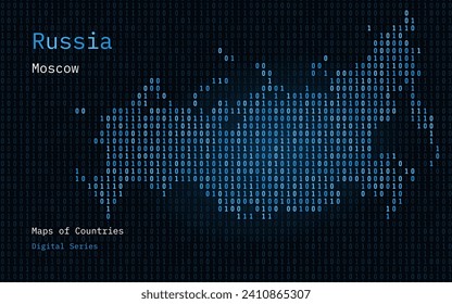 Russia Gold Map Shown in Binary Code Pattern. Matrix numbers, zero, one. World Countries Vector Maps. Digital Series	