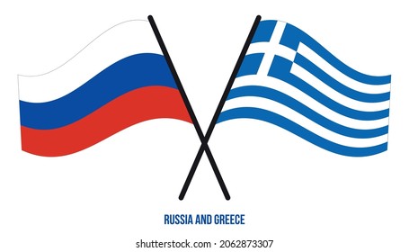 Russia and Greece Flags Crossed And Waving Flat Style. Official Proportion. Correct Colors.