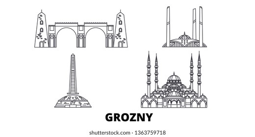 Russia, Grozny line travel skyline set. Russia, Grozny outline city vector illustration, symbol, travel sights, landmarks.