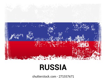 Russia grunge flag isolated vector in official colors and Proportion Correctly. country's name label in bottom. Vector Illustration