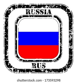 Russia grunge flag on button stamp 