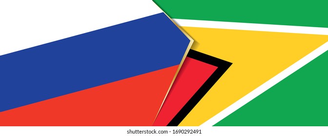 Russland und Guyana Flaggen, zwei Vektorillustrationen Flaggen Symbol für Beziehung oder Konfrontation.