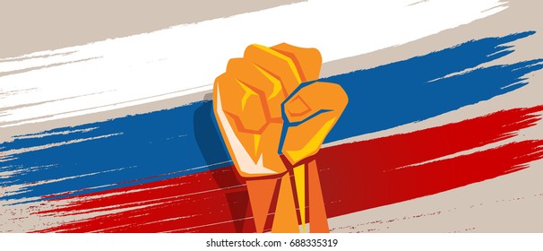 Russia hand fist revolution flag national patriotic fight