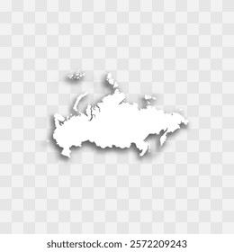 Russia high detailed vector representation of country silhouette. White color on transparent background with dropped shadow. For educational, decorative, or informational use.