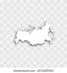 Russia high detailed vector representation of country silhouette. White color on transparent background with dropped shadow. For educational, decorative, or informational use.