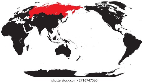 Rusia destacada en un mapa mundial centrado en el Pacífico con Vector sólido editable