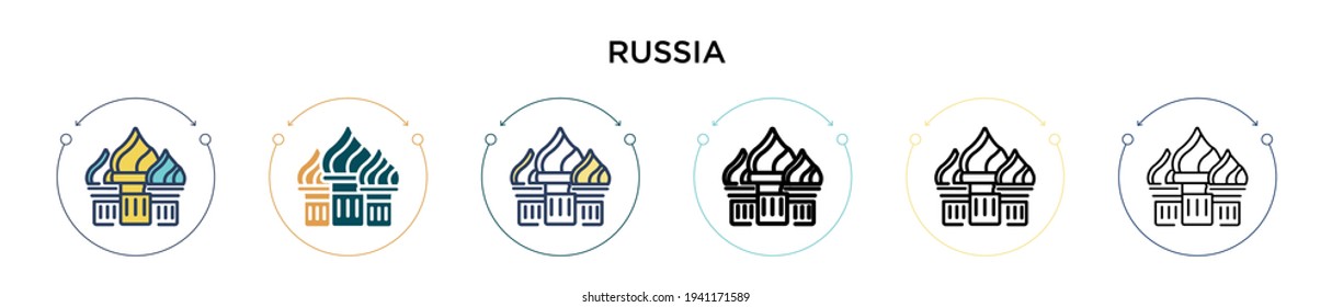 Icono de Rusia en estilo relleno, delgado, contorno y trazo. Ilustración vectorial de dos iconos vectoriales de rusia de color y negro se puede usar para móviles, ui, web