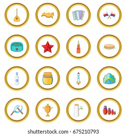 Russia icons circle gold in cartoon style isolate on white background vector illustration