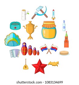 Russia icons set. Cartoon illustration of 16 Russia travel items vector icons for web