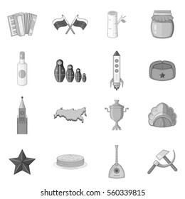 Russia icons set in monochrome style isolated on white background