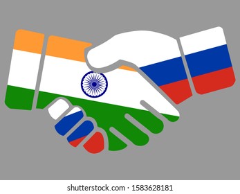 Russia and India flags Handshake vector