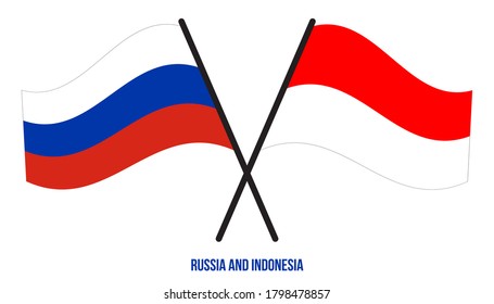Russia and Indonesia Flags Crossed And Waving Flat Style. Official Proportion. Correct Colors.