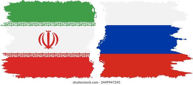 Russia and Iran grunge flags connection, vector