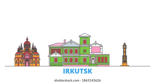 Russia, Irkutsk line cityscape, flat vector. Travel city landmarks, outline illustration, line world icons