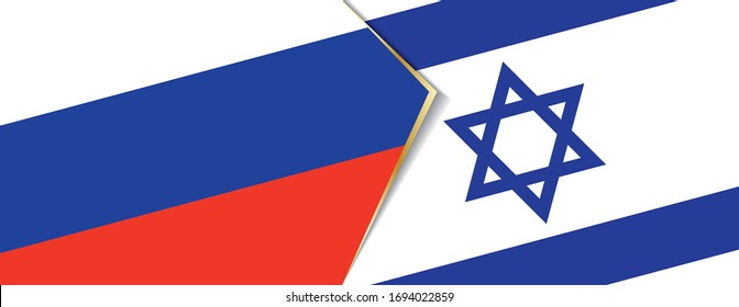 Russia and Israel flags, two vector flags symbol of relationship or confrontation.