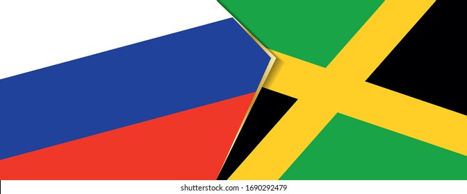 Die Flagge Russlands und Jamaikas, zwei Vektorillustrationen Flaggen Symbol für Beziehung oder Konfrontation.