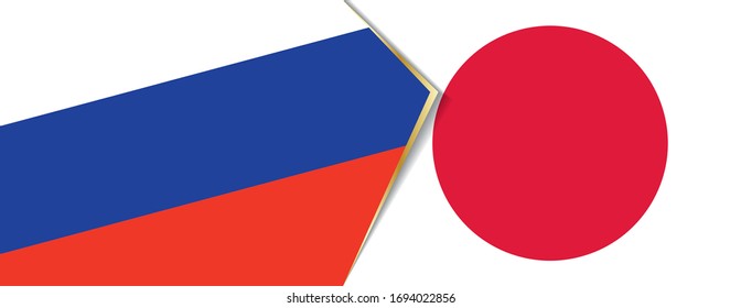 Russia and Japan flags, two vector flags symbol of relationship or confrontation.