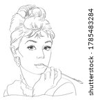 RUSSIA / JULY 23 2020 line portrait of Audrey Hepburn, vector illustration, a portrait of the modern American woman.Smoking mouthpiece