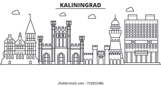 Russia, Kaliningrad architecture line skyline illustration. Linear vector cityscape with famous landmarks, city sights, design icons. Landscape wtih editable strokes