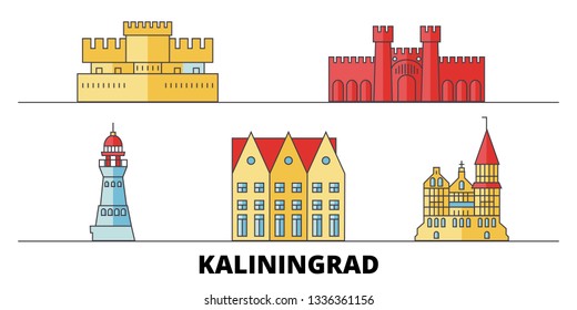 Russia, Kaliningrad City flat landmarks vector illustration. Russia, Kaliningrad City line city with famous travel sights, skyline, design. 