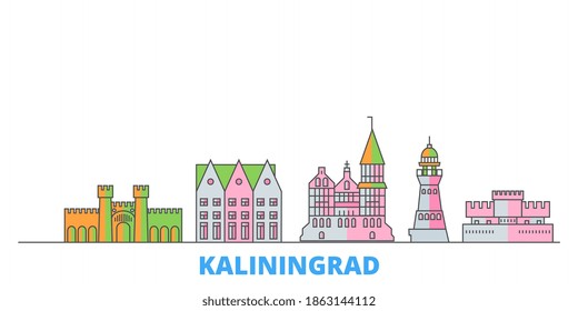 Russia, Kaliningrad City line cityscape, flat vector. Travel city landmarks, outline illustrations, line world icons
