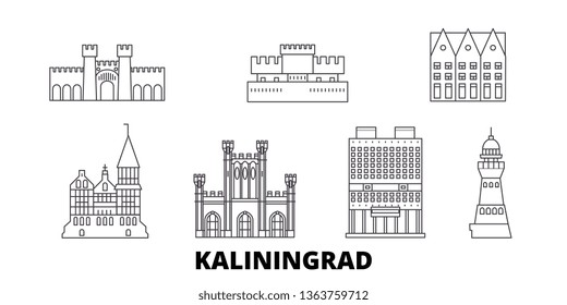 Russia, Kaliningrad line travel skyline set. Russia, Kaliningrad outline city vector illustration, symbol, travel sights, landmarks.