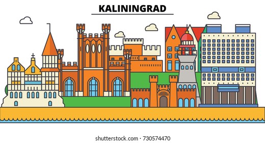 Russia, Kaliningrad, prussia. City skyline, architecture, buildings, streets, silhouette, landscape, panorama, landmarks. Editable strokes. Flat design line vector illustration concept. Isolated icons