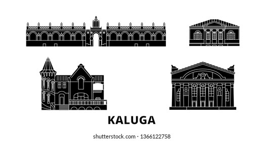 Russia, Kaluga flat travel skyline set. Russia, Kaluga black city vector illustration, symbol, travel sights, landmarks.