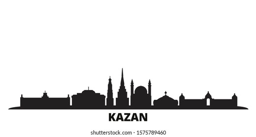 Russia, Kazan city skyline isolated vector illustration. Russia, Kazan travel black cityscape