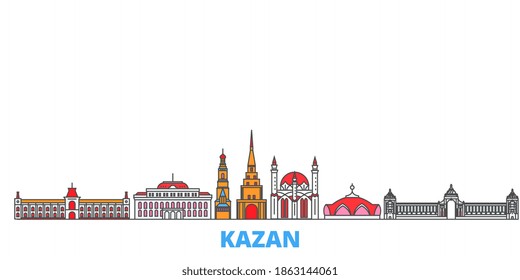 Russia, Kazan line cityscape, flat vector. Travel city landmarks, outline illustrations, line world icons