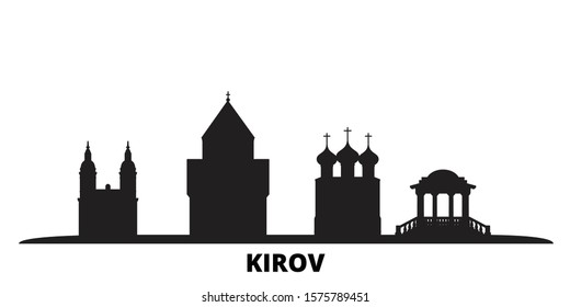 Russia, Kirov city skyline isolated vector illustration. Russia, Kirov travel black cityscape