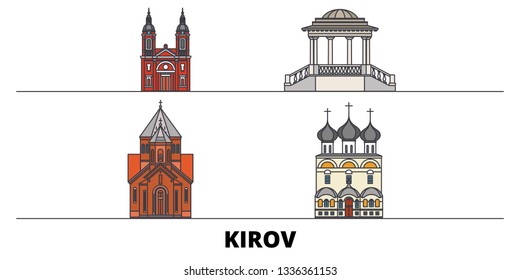 Russia, Kirov flat landmarks vector illustration. Russia, Kirov line city with famous travel sights, skyline, design. 