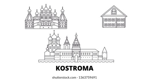 Russia, Kostroma line travel skyline set. Russia, Kostroma outline city vector illustration, symbol, travel sights, landmarks.