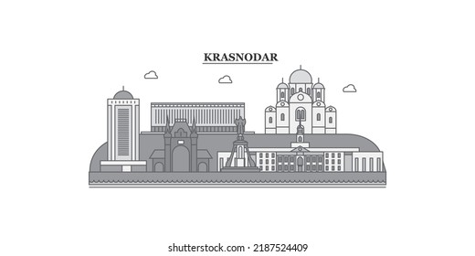 Russia, Kransodar City city skyline isolated vector illustration, icons