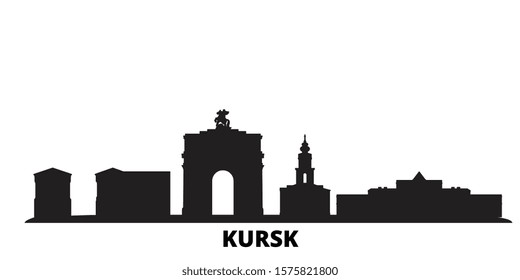 Russia, Kursk city skyline isolated vector illustration. Russia, Kursk travel black cityscape