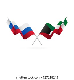Russia and Kuwait flags. Vector illustration.
