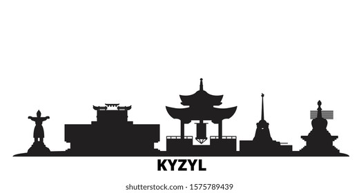 Russia, Kyzyl city skyline isolated vector illustration. Russia, Kyzyl travel black cityscape