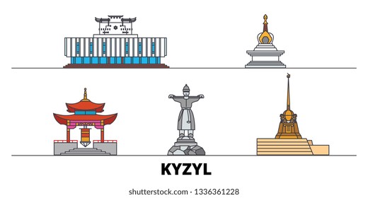 Russia, Kyzyl flat landmarks vector illustration. Russia, Kyzyl line city with famous travel sights, skyline, design. 