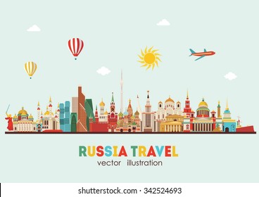 Russia Landmark detailed Travel and tourism background. Vector illustration 