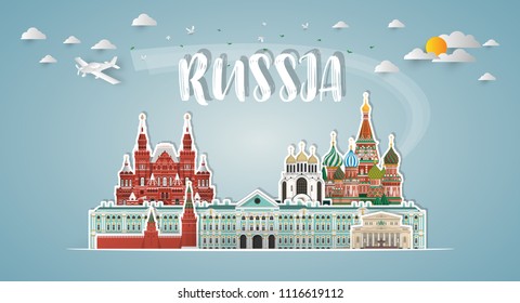 Russia Landmark Global Travel And Journey paper background. Vector Design Template.used for your advertisement, book, banner, template, travel business or presentation.